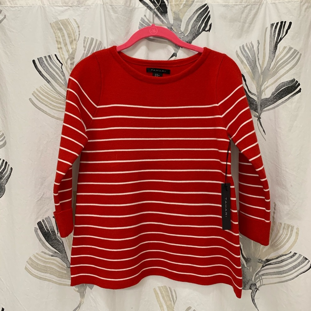 NWT Tahari women’s red white stripe sweater XS